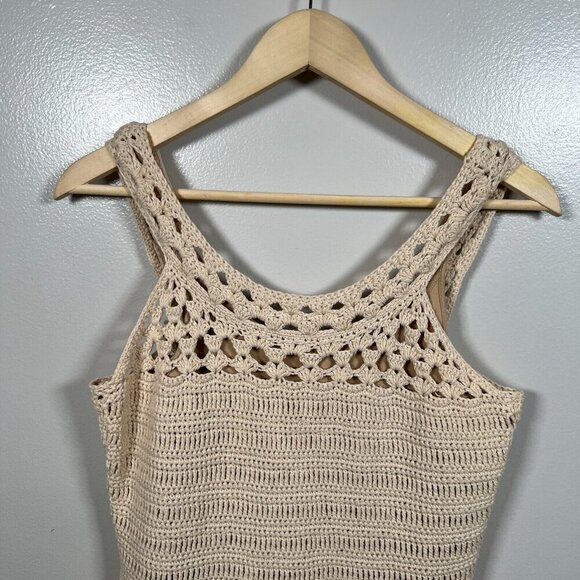 Milly Lizzy Crochet Dress Size Small Tan Lined Boho Vacation Resort Wear Cruise - Picture 4 of 9